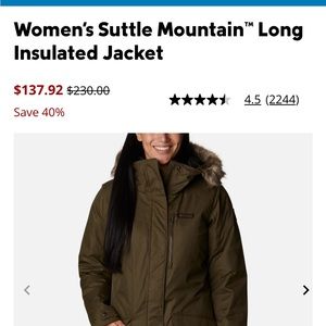 Columbia women’s insulated jacket size medium